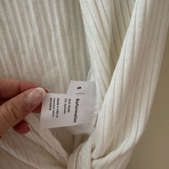 Reformation Cream Ribbed Wrap Crop Top - Picture 3 of 5